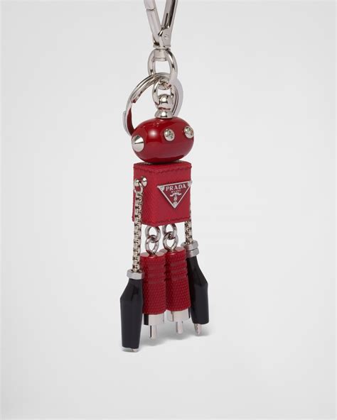 prada saffiano keychain red|Fiery Red Saffiano Leather Robot Trick Keychain.